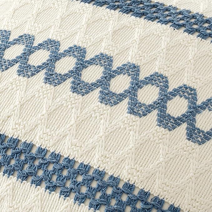MIULEE Set of 2 Coastal Blue Boho Decorative Pillow Covers 20x20 Inch | Farmhouse Couch Throw Pillows, Modern Cotton Cushion Covers, Macrame Woven Spring Decor for Bed Sofa Chair