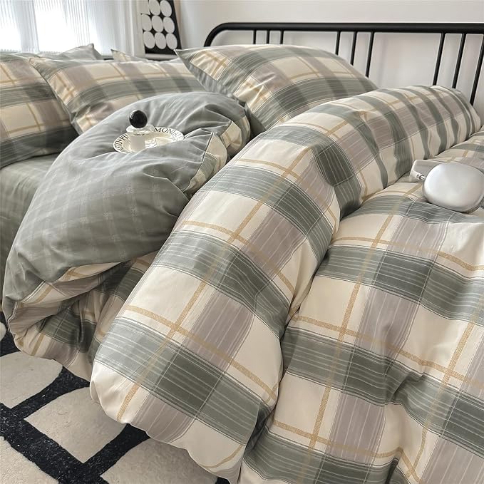 LifeTB Twin XL Comforter Set Geometric Checkered Plaid Bedding Comforter for All Seasons Boho Farmhouse Checkered Pattern Comforter Set Soft Lightweight Bedding Set for Men Boys Twin XL Size
