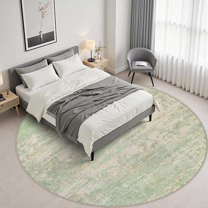 Round Area Rug Living Room: 5 ft Modern Washable Indoor Carpet | For Bedroom Dining Room Farmhouse Nursery Hallway Office,Modern Abstract,Machine washable,Non-Slip,Stain Resistant,Indoor