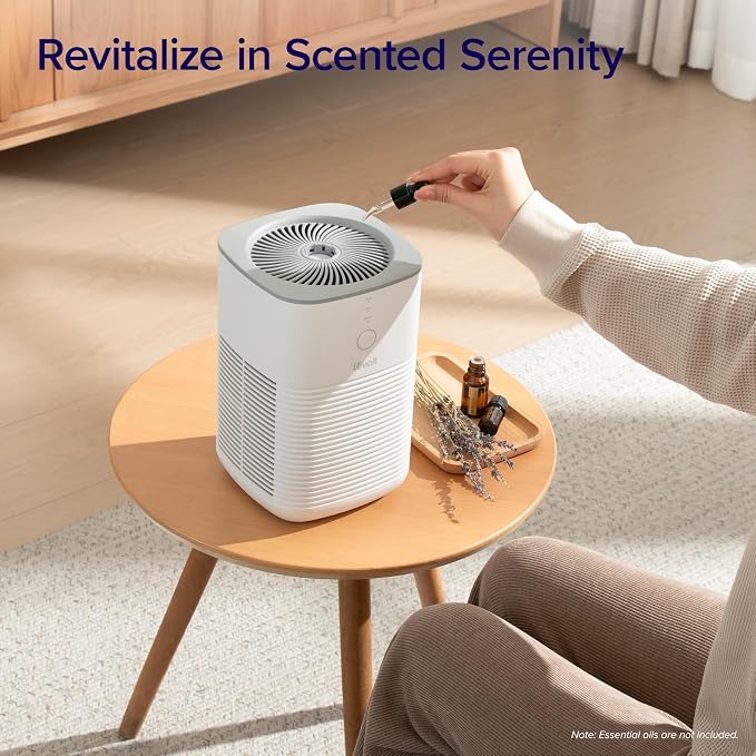 Levoit Air Purifiers for Home Bedroom Dorm Room | AHAM VERIFIDE, Freshens Small Room with Aroma Pad, For Smoke, Pollen, Pet Dander, Odor, Dust, Office, Desktop, White