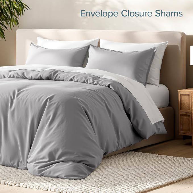 Bare Home Duvet Cover Set 1800 Ultra-Soft (Oversized Queen, Light Grey) | Lightweight, Cooling, Breathable, Premium 1800 Ultra-Soft, All-Season
