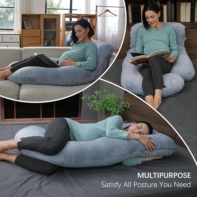 MOON PARK Pregnancy Pillows for Sleeping - U Shaped Full Body Maternity Pillow with Removable Cover - Support for Back, Legs, Belly, HIPS - 65 Inch - Grey
