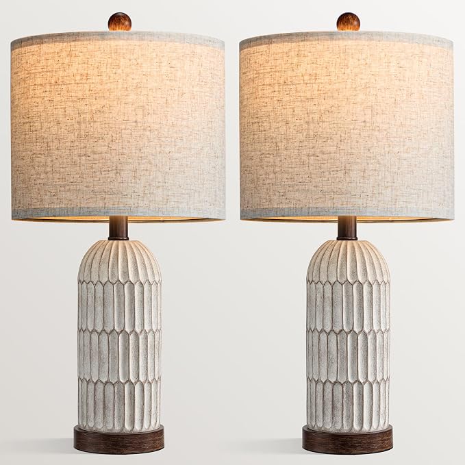 OYEARS 22" Bedside Table Lamps Set of 2, Farmhouse Lamp with USB,Dark Brown | Vintage Nightstand Lamp for Bedroom, Retro Design, Home decor for living Room, Nursery, Home Office, End Side table, Hallway