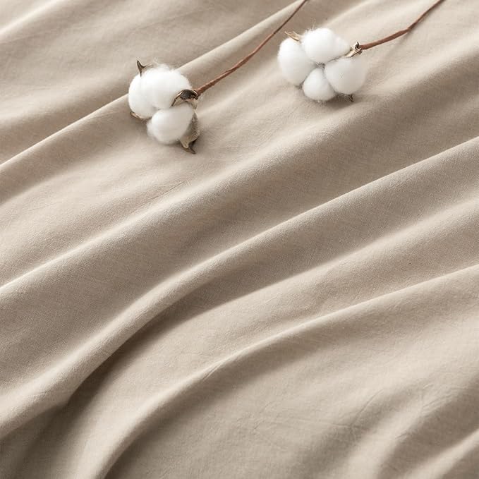 BDEAR 3Pcs Linen Grey Duvet Cover King Size 104" W x 90" L, Oeko TEX 100 | 100% Washed Cotton, 1 Duvet Cover with 2 Pillowcases, Zipper Closure, 8 Corner Ties,Linen-Liked Texture, Skin Friendly