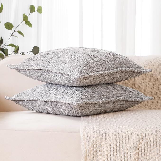 HPUK Chenille Throw Pillow Covers 18x18 Inch, Soft Woven Texture, Set of 2 | Plush woven texture, invisible zipper, couch sofa bed bedroom living room decor, square cushion covers, inserts not included