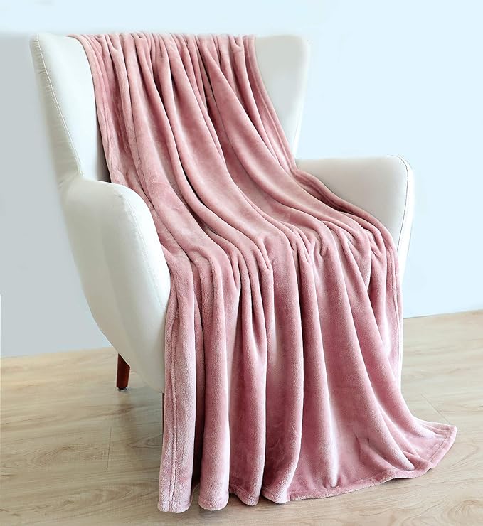 TASTHROW Large Flannel Fleece Throw Blanket, 50×70 Inch - Pink | Cozy Lightweight Thick Blanket - All Seasons Suitable for Women, Men and Kids (Two Pack)