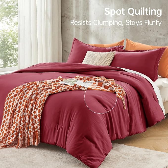 California King Comforter Set, All Season Ultra Soft Down Alternative Bedding - 3 Piece Lightweight Bed Set Includes 1 Comforter (104"x96") and 2 Pillow Shams (20"x36"), Burgundy Red