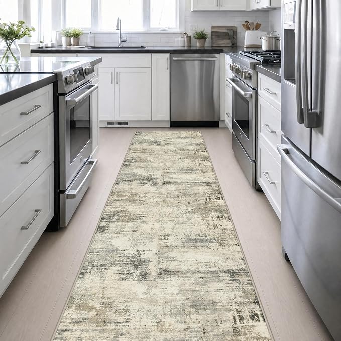 3x14 Washable Runner Rug：Modern Abstract Soft Carpet Ash Brown | For Hallway, Bedroom, Kitchen, Laundry, Bathroom,Door Mat,Modern Abstract,Machine washable,Non-Slip,Stain Resistant,Indoor