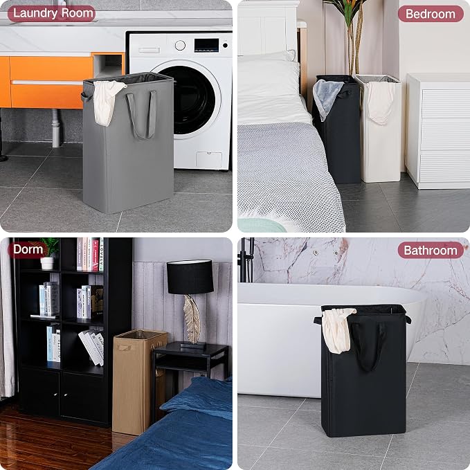 efluky Slim Laundry Basket, Narrow Laundry Hamper with Handles, Collapsible Dirty Clothes Hamper, Tall Laundry Bin for Laundry Room, Dorm and Bedroom, 19.8 Gallon (75L) Flax Brown