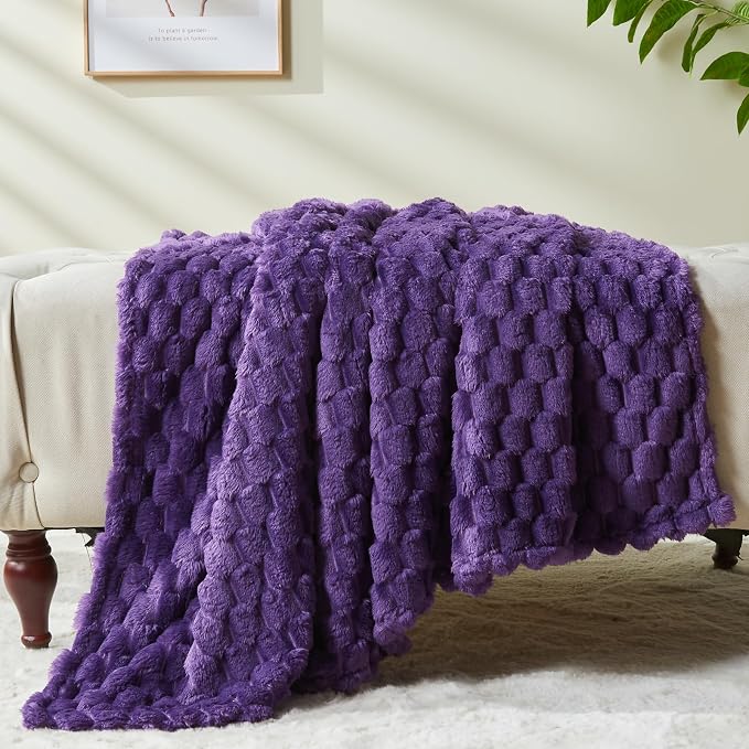 NEWCOSPLAY Fleece Clouds Cozy Twin Blanket for Couch, Purple, 60"x80" | Premium Silky Flannel Blanket, Soft Lightweight Fluffy Throw Blanket for Bed Sofa Decor, Gift for All Season Use