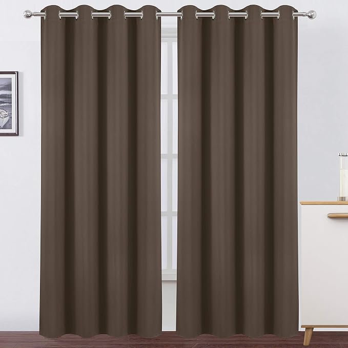 Chocolate Brown Thermal Blackout Curtains/52 x 95 Inch/Set of 2 Panels Room Darkening Curtains for Bedroom