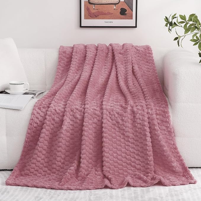 Dusty Pink Throw Blanket 108"×90"Gifts for Mom Fuzzy 3D Jacquard Decorative | Flannel Fleece Super Soft Plush Cozy Blanket for Couch Sofa Chair Lightweight