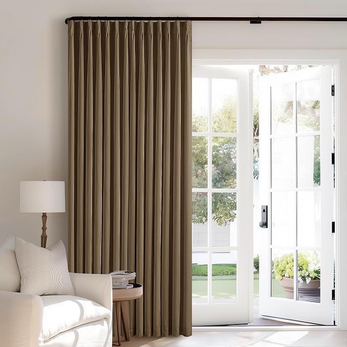 Dutch Cocoa Blackout Pinch Pleat Linen Curtains 105 Inches Long for Bedroom | 100% Black Out Curtains Lined 2 Layers, Memory Shape, Noise Reducing, Room Darkening, for Living Room Window, 40x105 2 Panels