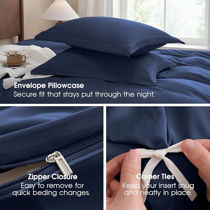 FreshCulture California King Duvet Cover - 3 Pieces Microfiber Duvet Cover Set with Zipper Closure - Lightweight & Easy Care - 1 Comforter Cover & 2 Pillow Shams - Comforter Not Included (Navy)