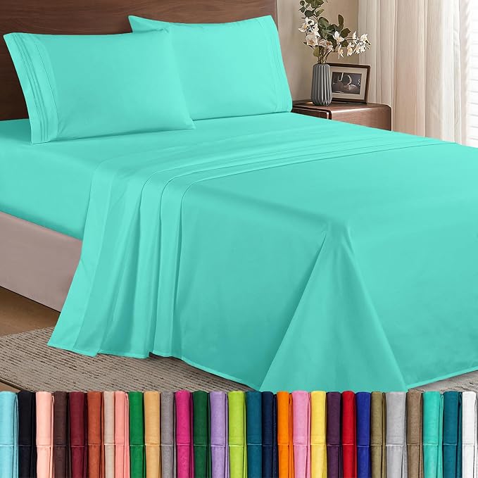 Elegant Comfort Luxury 1500 Premium Hotel Quality Microfiber 4-Piece Sheet Set - Wrinkle Resistant, All Around Elastic Fitted Sheet, Deep Pocket up to 16", Full, Paradise Teal