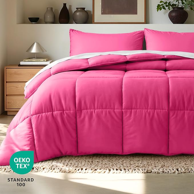 Bare Home Queen Comforter Set - 1800 Ultra Soft (Queen, Pink) | All-Season, Breathable, Hypoallergenic, Premium 1800, Warm, Cozy