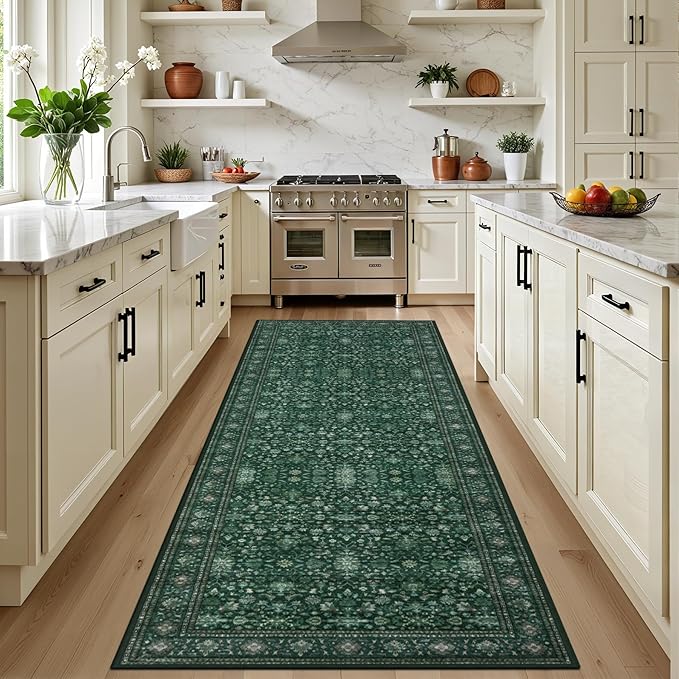 Hallway Runner Rug: 2.6x8 Kitchen Rugs for Living Room Deep Green | Runner Rug Hallway Washable Rug No Slip Soft Bedroom Rug Indoor Floor Stain Resistant Carpets for Entryway, Laundry, Bathroom