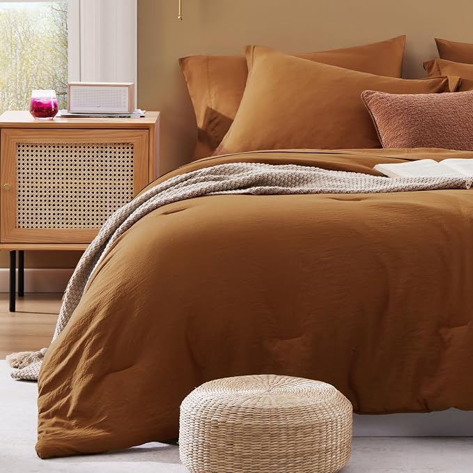 Super King Size Comforter Set- 7 Pieces Soft Bed in a Bag King Bedding Sets | Prewashed All Season Comforter with Sheets, Pillow Shams & Pillowcases,Terracotta