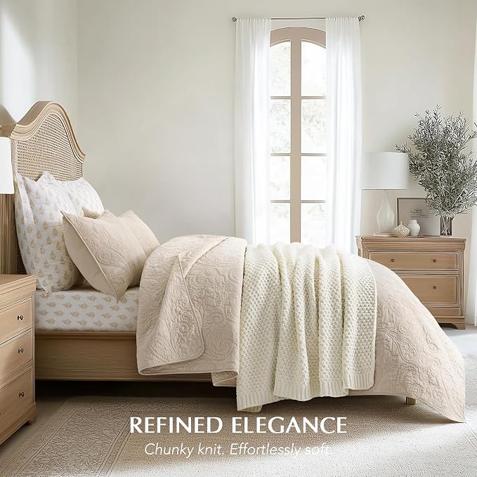 EVERGRACEHOME Chunky Chenille Knit Throw Blanket, 50 x 60, Ivory White | Sculpted Moss Stitch, Chic Modern Farmhouse, All-Season Warmth, OEKO-TEX® Certified, Elegant Blanket for Couch, Bed, Sofa