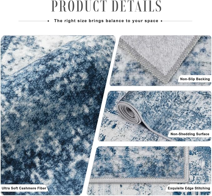 5x8 Area Rug Living Room: Modern Washable Indoor Soft Carpet Blue | For Bedroom Dining Room Farmhouse Nursery Hallway Office,Modern Abstract,Machine washable,Non-Slip,Stain Resistant,Indoor
