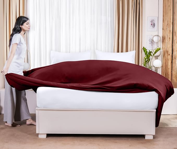 King Size Flat Sheet Only, Ultra Soft & Breathable Hotel Sheets, Burgundy | Hotel Bedding, Cooling Comfort, Smooth Feel, Wrinkle & Fade Resistant, Easy Care, Long-Lasting, Machine Washable, OEKO-TEX