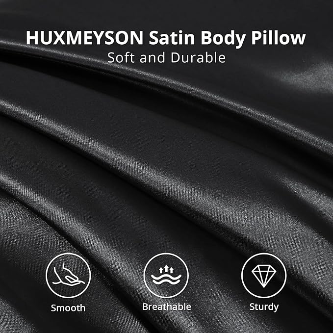 Body Pillow with Satin Pillowcase, Body Pillow for Adults, Removable Cover, Black (20"x54") | 20"x54", Removable Cover, OEKO-TEX Certified Down Alternative Filling,Washing Machine