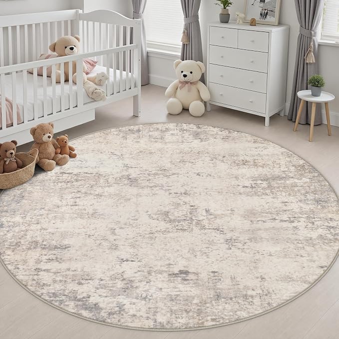 Round Area Rug Living Room: 6 ft Modern Washable Indoor Carpet | For Bedroom Dining Room Farmhouse Nursery Hallway Office,Modern Abstract,Machine washable,Non-Slip,Stain Resistant,Indoor