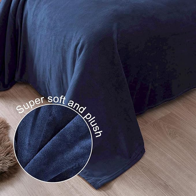 Exclusivo Mezcla Soft Large Fleece Throw Blanket for Couch, Navy Blue | 50x70 Inches, Double-Sided Brushed Flannel, Lightweight Plush Cozy Blanket for Home Decor, All Season, Machine Washable