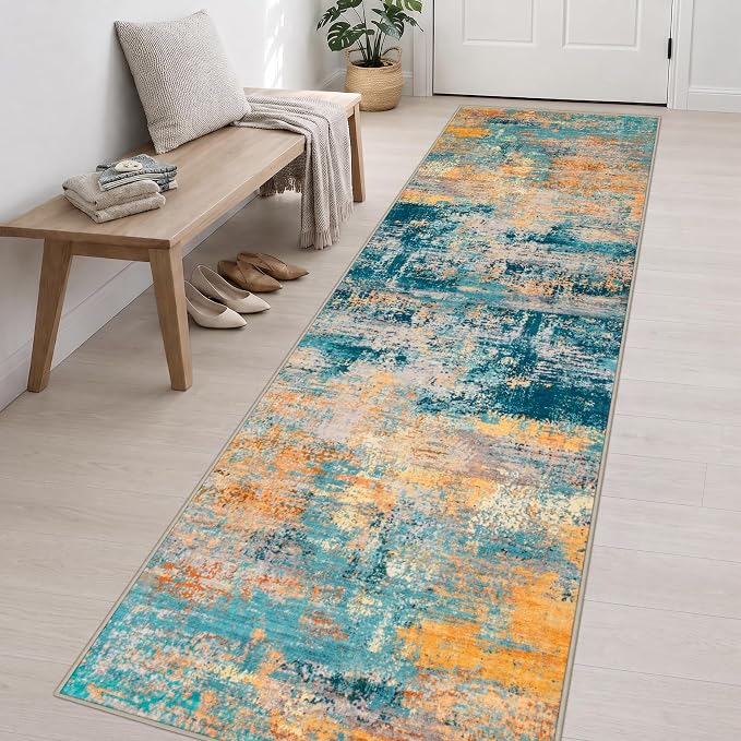 3x14 Washable Runner Rug：Modern Abstract Soft Carpet Rosy Haze | For Hallway, Bedroom, Kitchen, Laundry, Bathroom,Door Mat,Modern Abstract,Machine washable,Non-Slip,Stain Resistant,Indoor