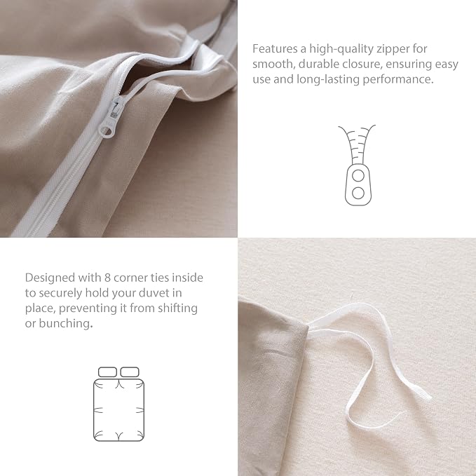 HeimenAogo Egyptian Cotton Duvet Cover King Size Ultra Soft and Breathable Bedding Set with Zipper Closure Long Staple Pre-Washed Cotton Duvet Cover Oatmeal Gray 3Pcs (104"×90")