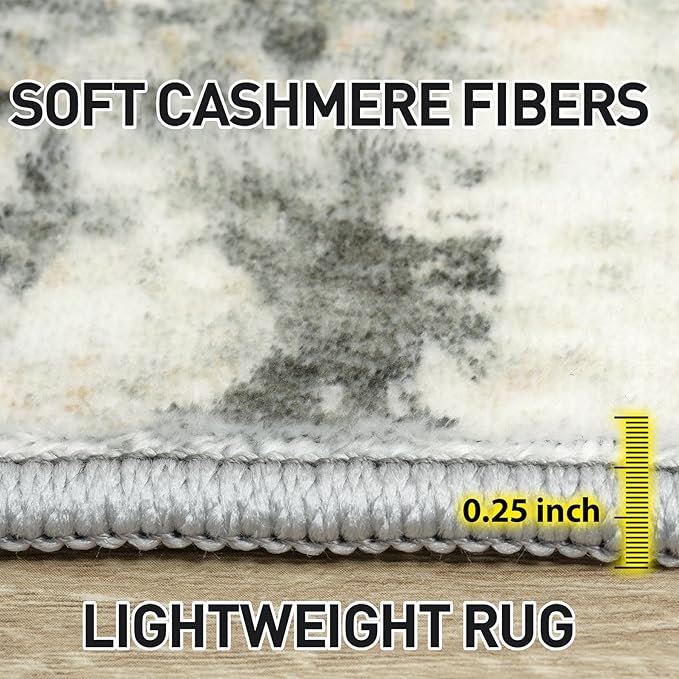 8x10 Area Rugs for Living Room: Washable Abstract Grey Brown Badroom Carpet | Non-slip TPE backing makes this washable soft low-pile rug safe & durable, Pet-friendly decor for dining room,nursery,office