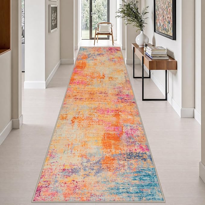 3x14 Washable Runner Rug：Modern Abstract Soft Carpet Galaxy Haze | For Hallway, Bedroom, Kitchen, Laundry, Bathroom,Door Mat,Modern Abstract,Machine washable,Non-Slip,Stain Resistant,Indoor