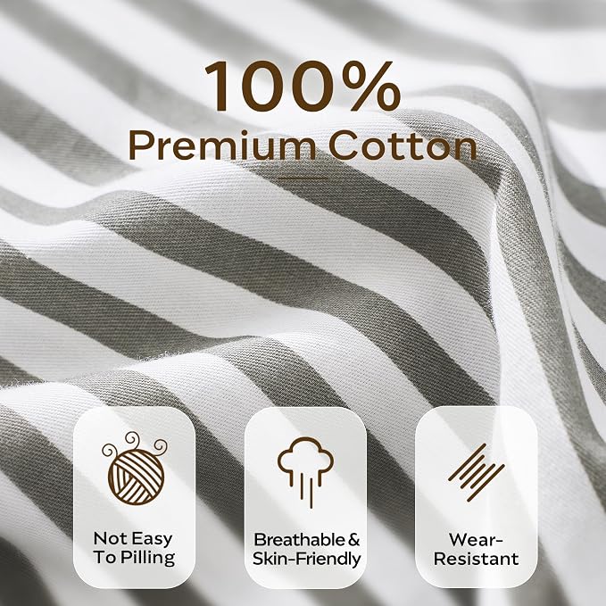 JELLYMONI 100% Cotton Classic Striped Queen Duvet Cover Set, Grey | Breathable Softness, Oeko-Tex Certified, Classic Stripes, 8 Corner Ties & Double Hidden Zipper