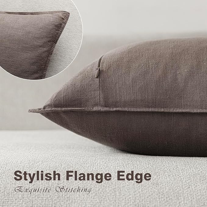 Foindtower Linen Solid Decorative Throw Pillow Covers 18x18 Light Coffee | Pack of 2 Boho Farmhouse Neutral Pillowcase,Soft Euro Accent Cushion Covers,Home Decor for Bed Couch Sofa Bedroom Living Room