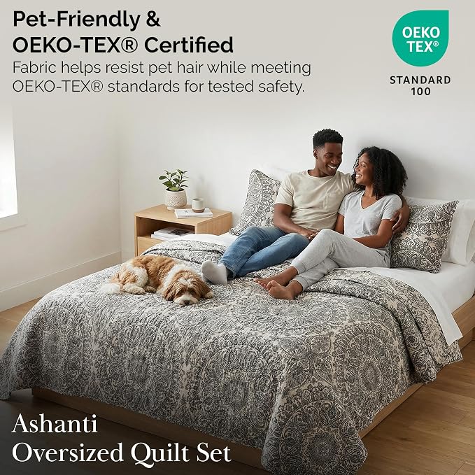 Southshore Fine Living, Inc. Ashanti Collection Oversized King Quilt Bedding Set, Soft Fabric, Lightweight Bedspread 3-Piece, Two Matching Shams (108 in Wide x 98 in Long), King/California Size, Grey