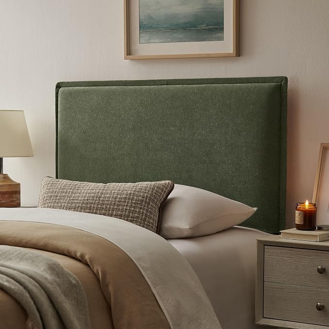 Modway Camille Twin Size Upholstered Linen Blend Headboard with Removable Slipcover – in Sage - Padded Pillow Style Headboard with Adjustable Mounting for Twin Beds