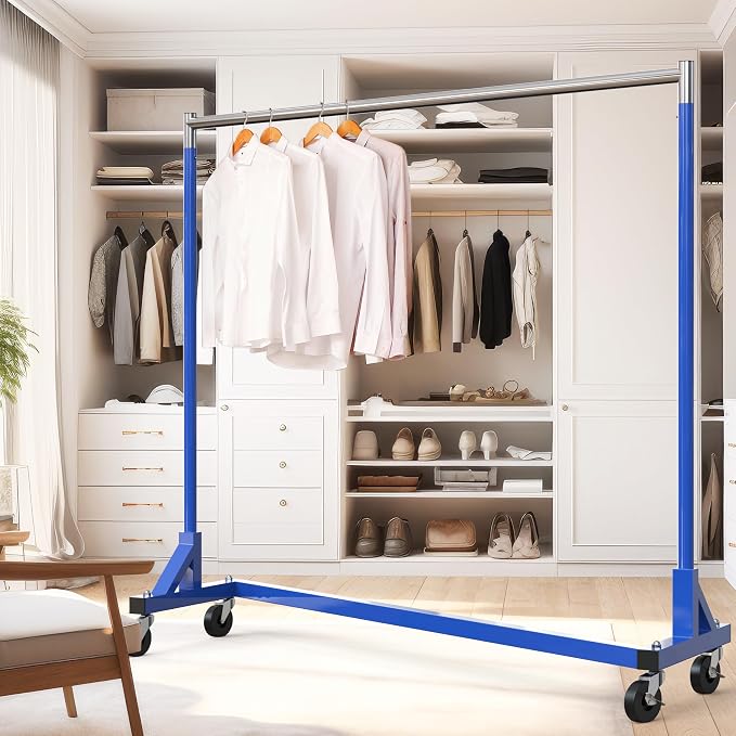 Simple Houseware Industrial Grade Z-Base Garment Rack, 63" W/500Lb, Blue
