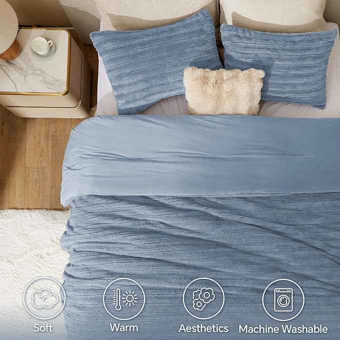 BEDELITE Faux Fur Twin/Twin XL Comforter Set, Fluffy Bed Set, Blue Fog | Super Soft & Warm, Luxury Fuzzy Cozy Comforter for Winter, Heavy Plush Bed set, with 1 Pillowcase