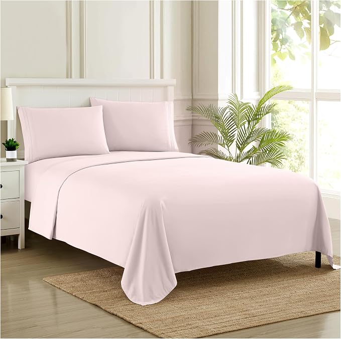 Twin Sheets - Breathable Luxury Sheets with Full Elastic & Secure Corner Straps Built In - 1800 Supreme Collection Extra Soft Deep Pocket Bedding Set, Sheet Set, Twin, Pale Pink