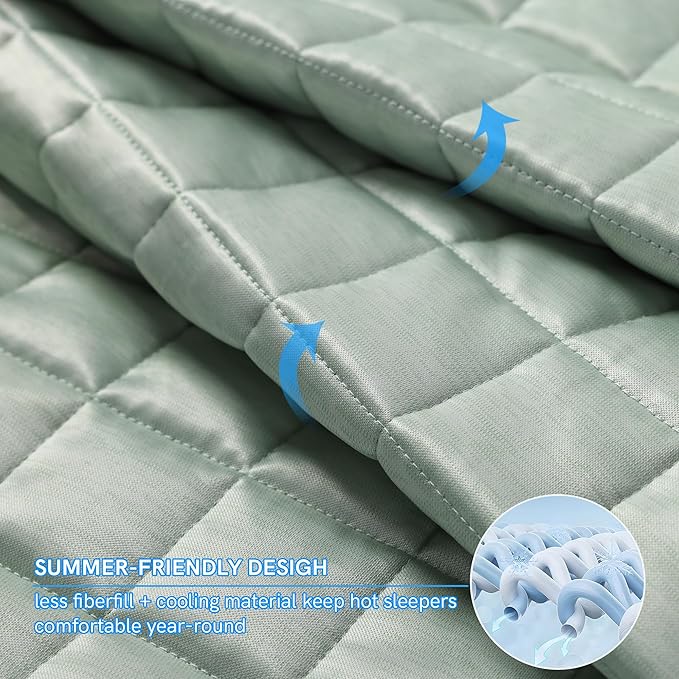 YnM Cooling Weighted Blanket for Adults, 50lbs Heavy Bed Throw Comforter with 100% PE Fabric, Ideal for Hot Sleepers or Summer Days(88x104 Inches for Queen/King Bed, 50 Pounds, Green)