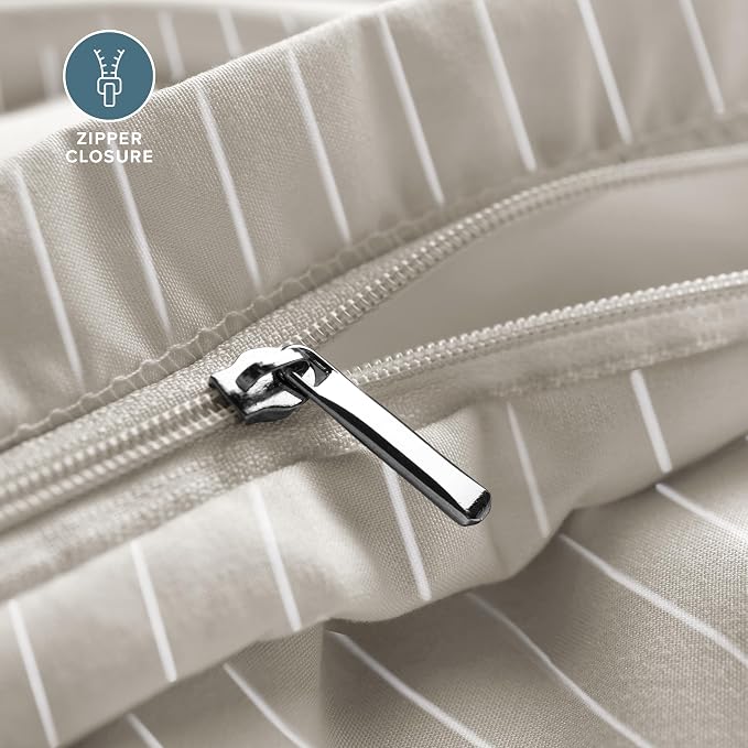 Bare Home Duvet Cover Set (Twin/Twin XL, Pinstripe - Stone/White) | 1800 Ultra-Soft, Lightweight, Cooling, Breathable, Premium, All-Season