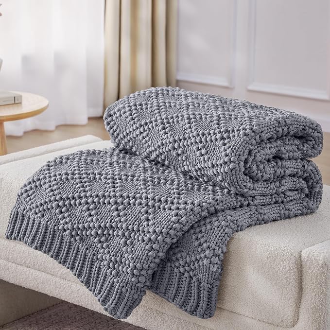 Anysay Knitted Weighted Blanket for Adult,Chunky Knit Throw 48''*72'' 10lbs | Cooling Weighted Blanket for Sleep Breathable Machine Washable Fall Heavy Blanket for Room Decor(Light Grey)