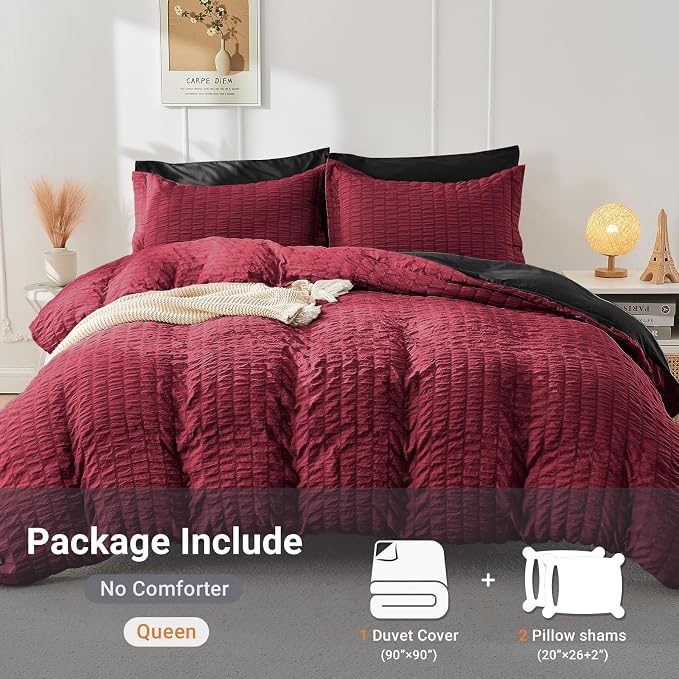 HYMOKEGE Rose Gold/Light Grey Twin Size Duvet Cover, Ultra Soft 2-Piece Seersucker Duvet Cover Set with Zipper Closure, Soft Brushed Microfiber Bedding Set with 8 Corner Ties (68"x90", 1 Pillowshams)