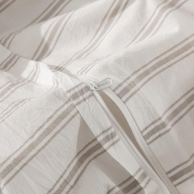 BESTOUCH Striped Cotton Duvet Cover Set Linen Feel Oversized King | 100% Washed Cotton, Soft Wrinkle Texture, Hidden Zipper, 8 Ties, Breathable Lightweight Durable Comfy, 3 Pcs No Insert