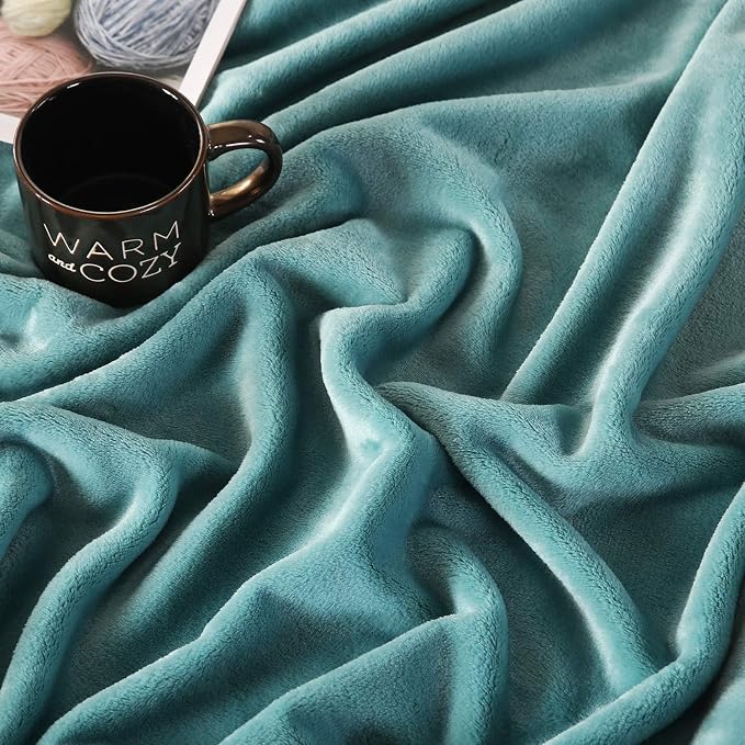 TASTHROW Large Flannel Fleece Throw Blanket, 50×70 Inch | Cozy Lightweight Thick Blanket - All Seasons Suitable for Women, Men and Kids (Two Pack, Bluishgreen)