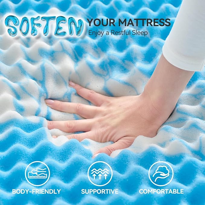 SINWEEK 2 Inch Egg Crate Memory Foam Mattress Topper Twin XL, Twin Extra Long Mattress Pads for College Dorm Room, Pressure Relieve CertiPUR-US Certified, 39x80 Inches, Blue