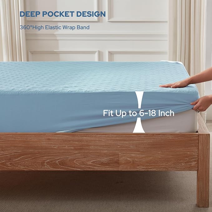 BEDLORE Waterproof Mattress Protector, Twin Size Mattress Pad | Deep Pockets Fit 6"-15" Mattresses, Soft Breathable Dirt-proof Single Bed Mattress Cover for Bedroom, Dorm Room (Sky Blue)