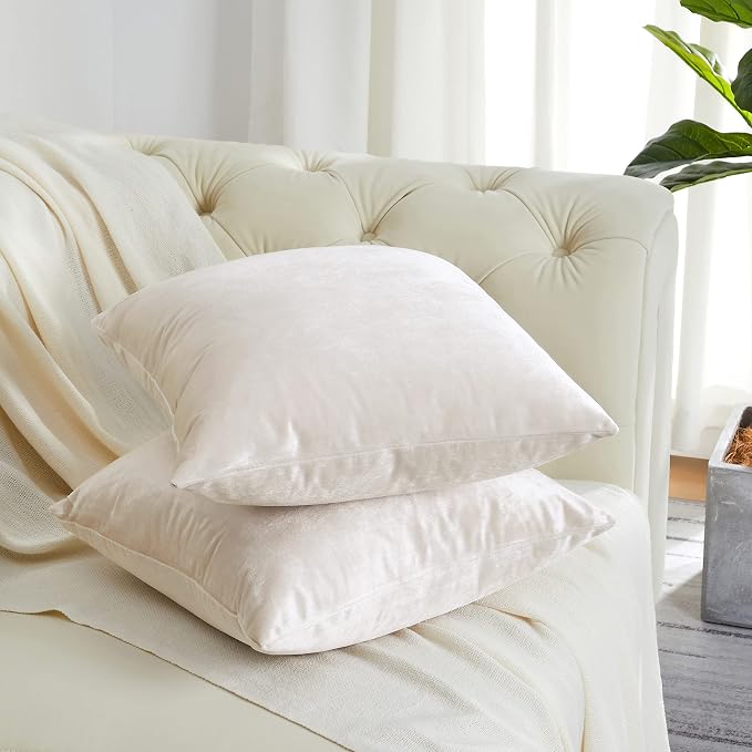 GIGIZAZA Decorative Throw Pillow Covers 16 x 16, Ivory Cream White Soft Pillow Covers Velvet,Set of 4 Decor Square Cushion Covers