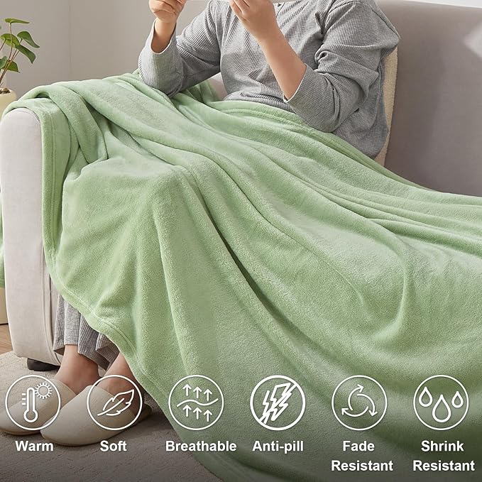 Hansleep Queen Sage Green Fleece Blanket, Soft Flannel Bed Blanket | Fuzzy Cozy Blanket 90x90 Inches, Multi-use for Bed, Sofa, Couch, Travel, Camping, All Season Warm Lightweight Cover
