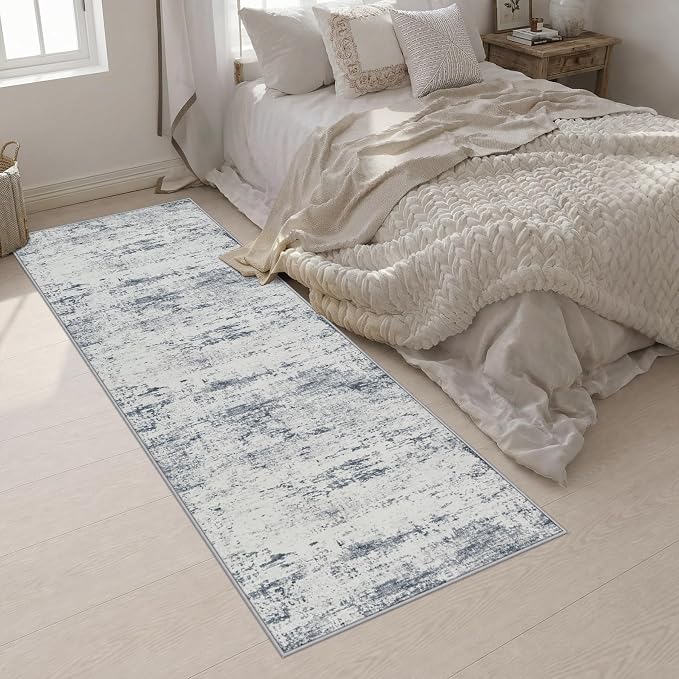 3x10 Washable Runner Rug：Modern Abstract Soft Carpet Blue Grey | For Hallway, Bedroom, Kitchen, Laundry, Bathroom,Door Mat,Modern Abstract,Machine washable,Non-Slip,Stain Resistant,Indoor
